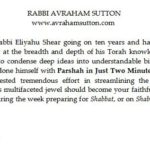 Approbation from Rabbi Avraham Sutton for Rabbi Eliyahu Shear's Book Parshah in Just Two Minutes!