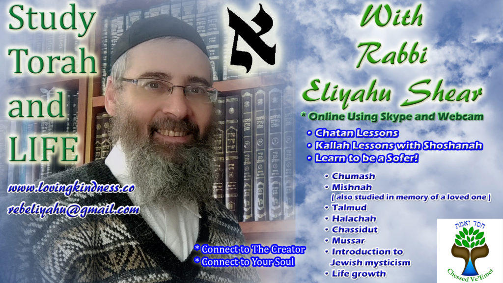 Study Torah with Rabbi Eliyahu Shear - Also Study Sofrut and Chatan Lessons (Laws of Family Purity), Kabbalah and More!